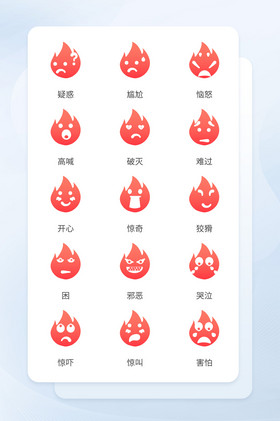红色卡通小火苗火花有趣表情图标icon
