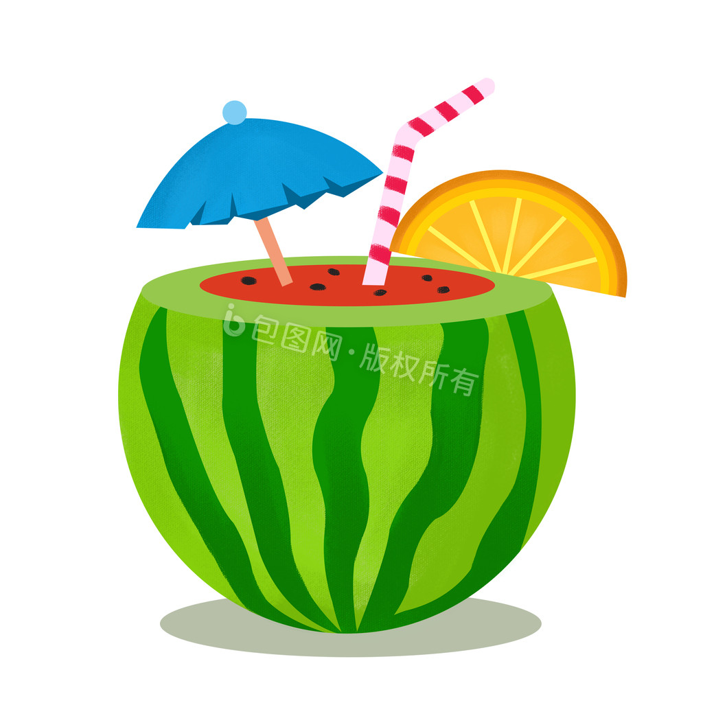 手绘夏季暑假西瓜饮料动图GIF图片