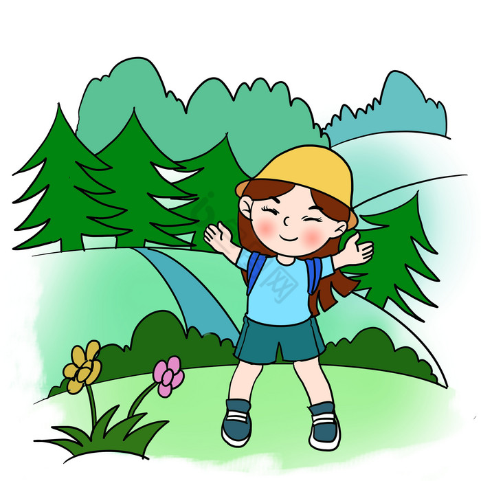 爱护森林拥抱自然保护环境出游插画