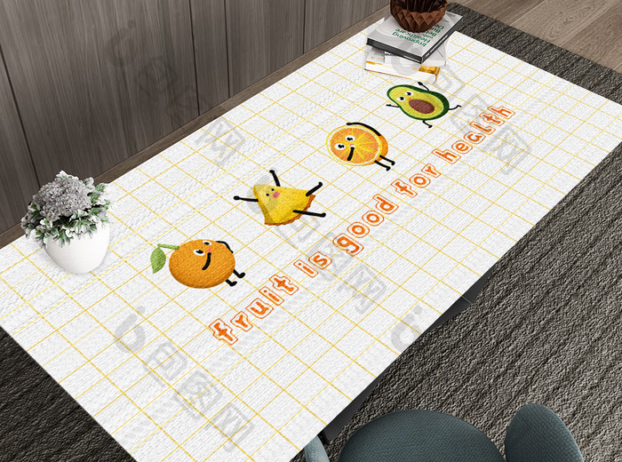 浅黄色创意卡通水果桌垫
