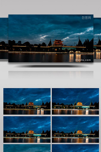 城市湖北荆州古城夜景历史文化名城延时图片