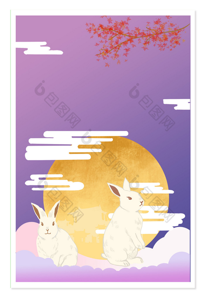 中秋玉兔月亮卡通手绘背景
