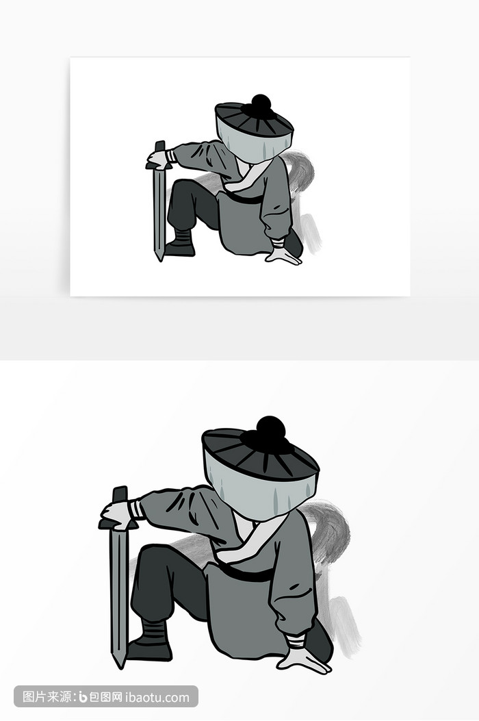 水墨古风戴斗笠侠客,包图网,图片,素材,模板,免费