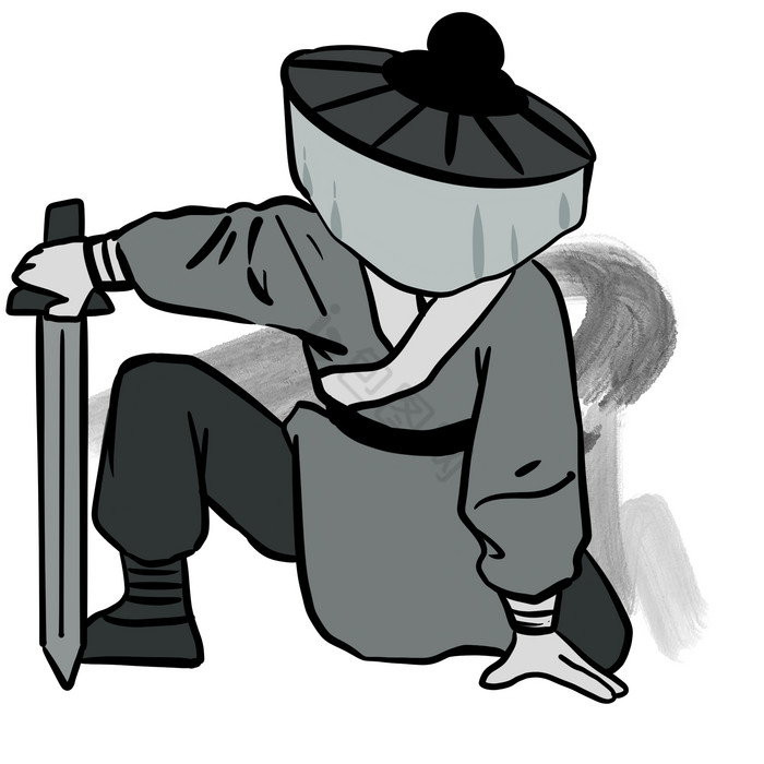 水墨古风戴斗笠侠客