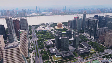 城市大气杭州钱江新城全貌天际线4K航拍