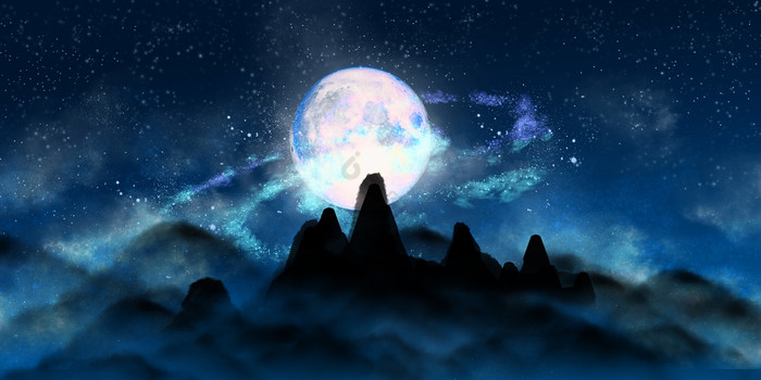 魔幻绚丽星辰月亮图片