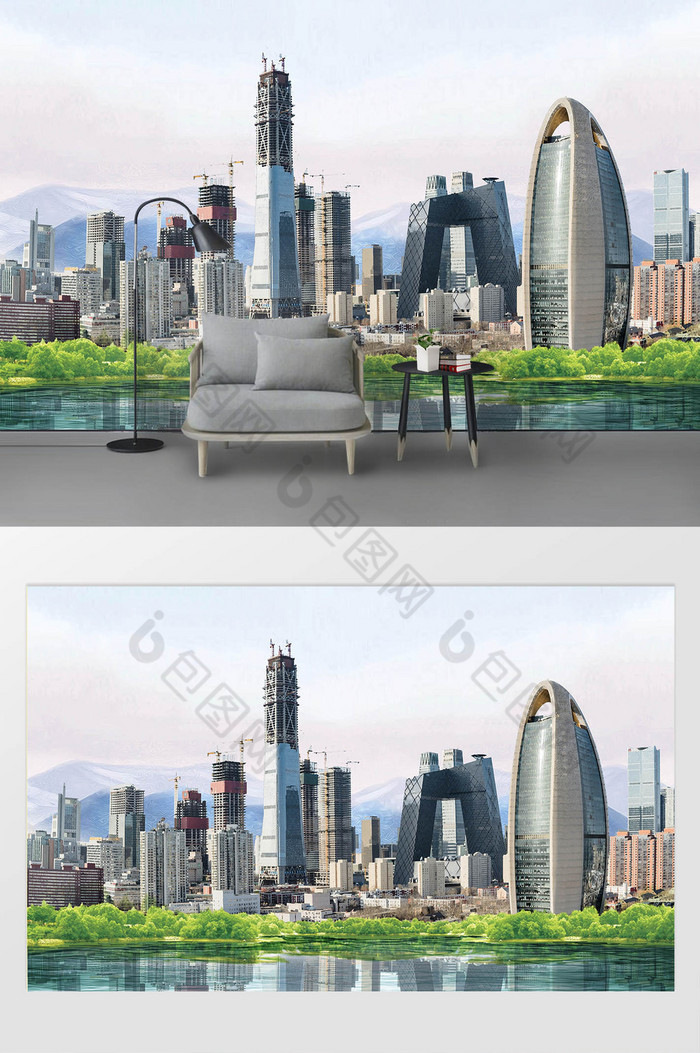 城市地标水墨北京市图片