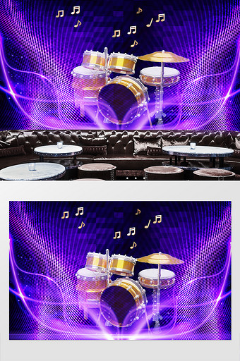 简约时尚紫色空间炫光架子鼓酒吧背景墙图片