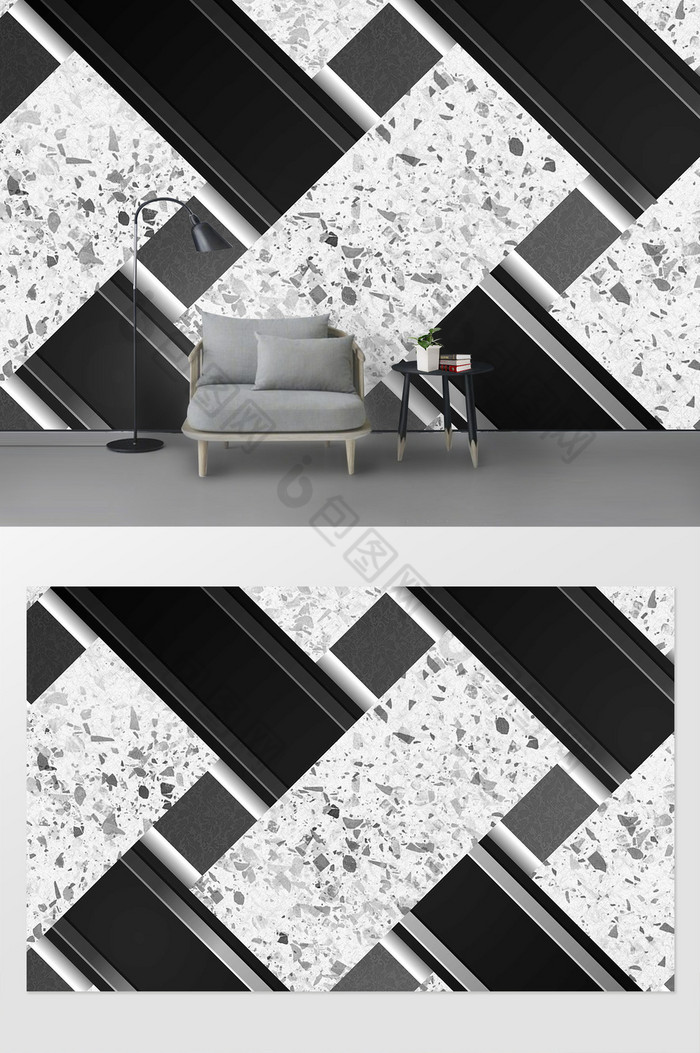 现代黑白风格水磨石大理石背景墙图片图片