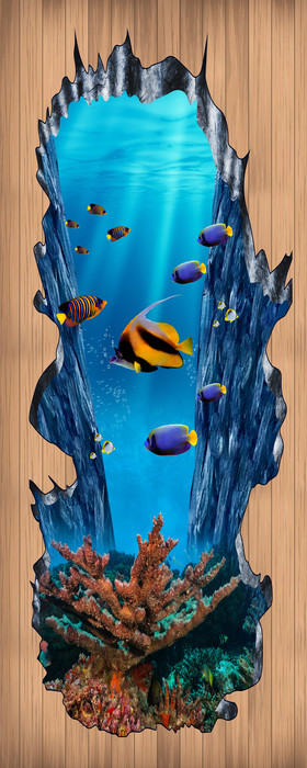海洋3d立体珊瑚海底3d木纹地板画