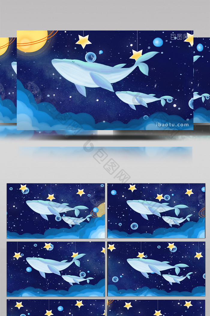 梦幻鲸鱼卡通4K背景视频AE模板