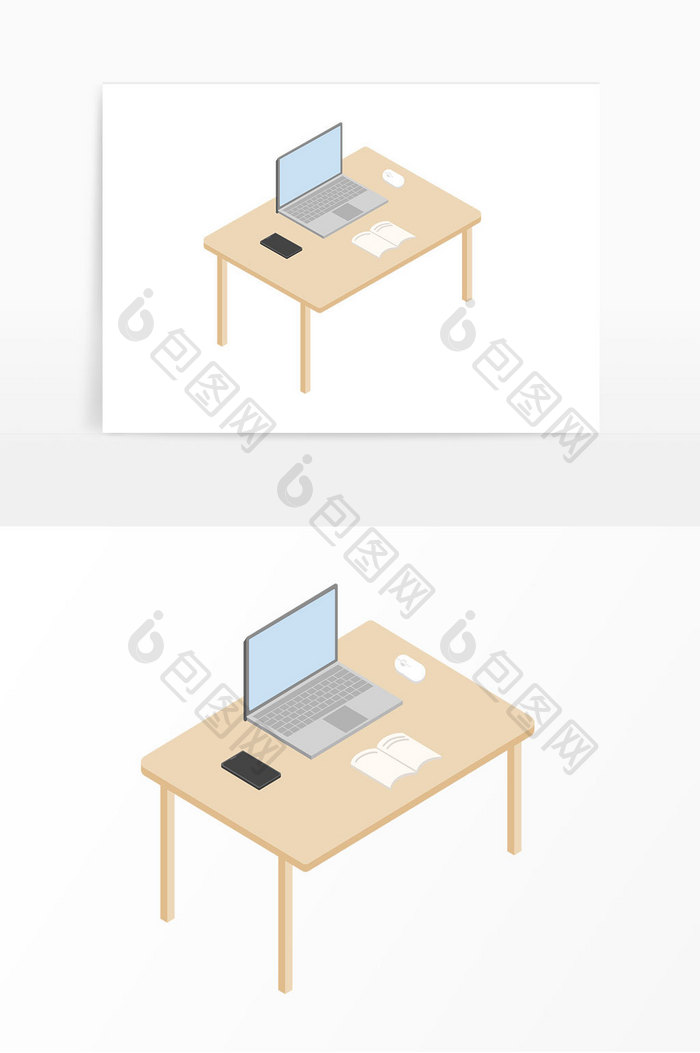 2.5D扁平书桌办公桌学习办公场景元素