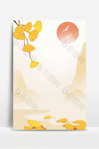 秋天立秋节气银杏叶背景图片