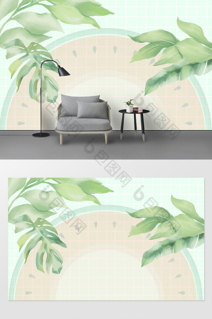 热带植物小清新叶子背景墙