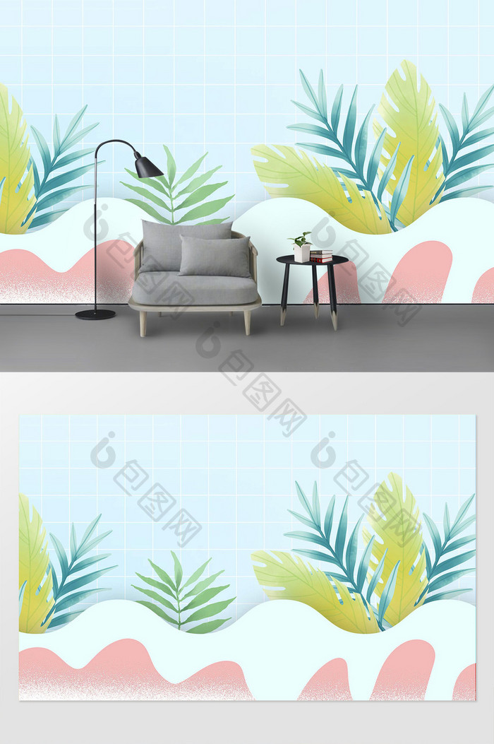 热带植物夏季插画背景墙