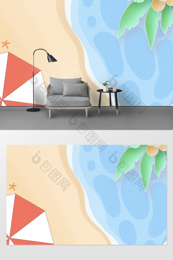 夏季植物插画风格背景墙图片图片