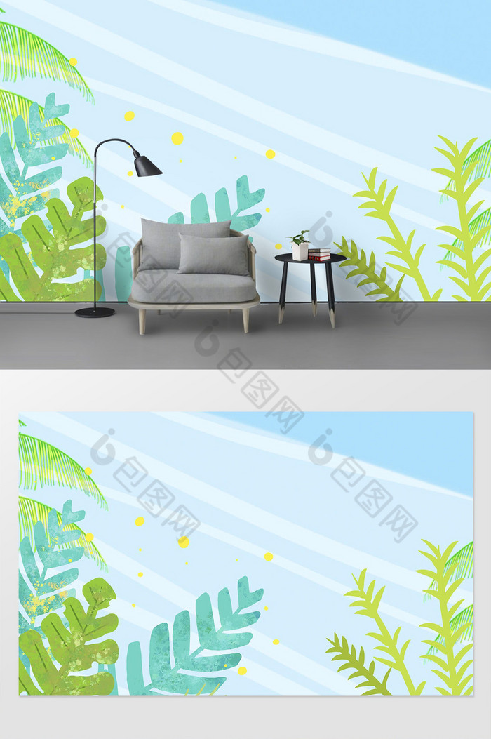 热带植物插画植物风格背景墙图片图片