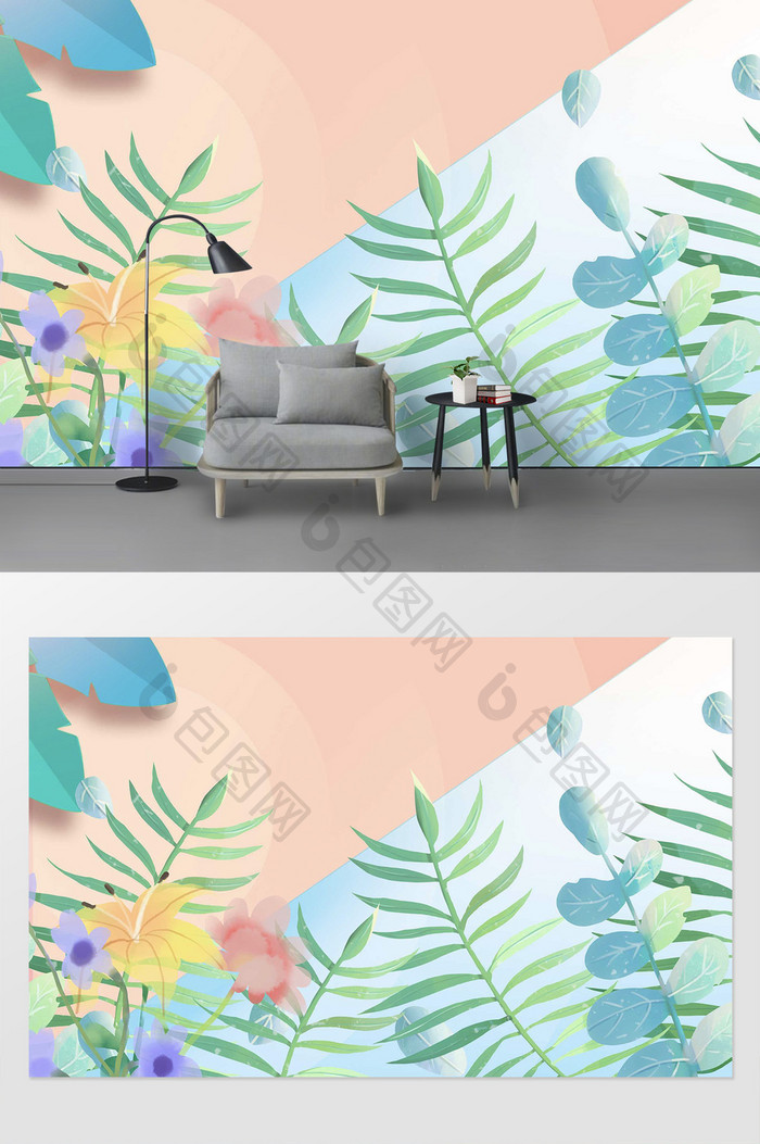 夏季植物风格插画背景墙