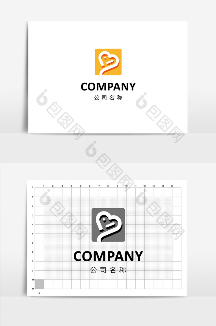 心形立体空间字母B型logo