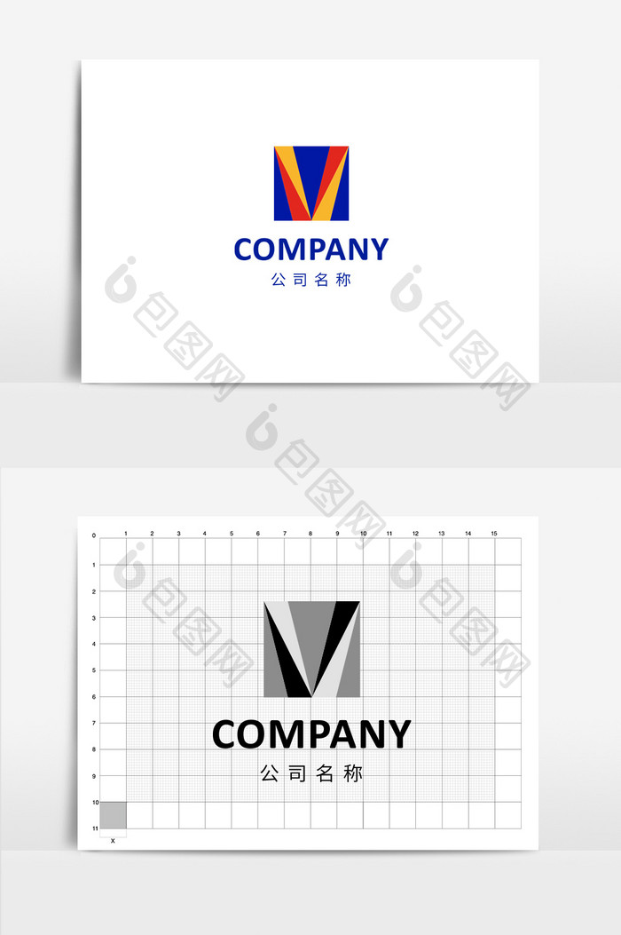 拼接撞色字母V型logo