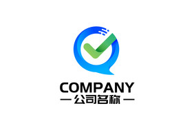 沟通科技对勾组合蓝绿色渐变通用logo