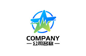 星星脉冲组合蓝绿色渐变通用logo