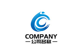 字母c科技人奔跑组合蓝色渐变通用logo