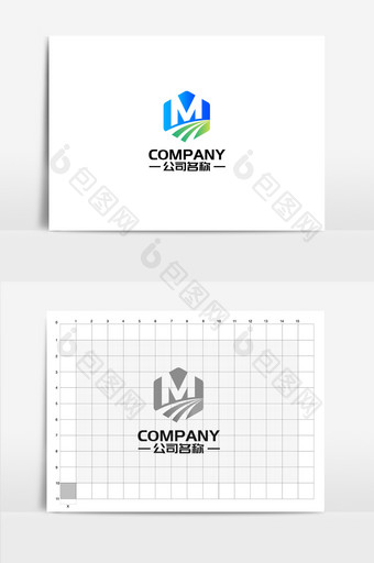 字母M几何组合蓝绿色渐变通用logo图片