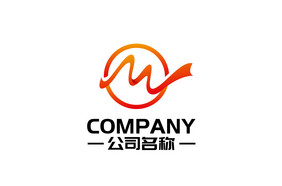 字母M飘扬旗子组合橙色渐变通用logo