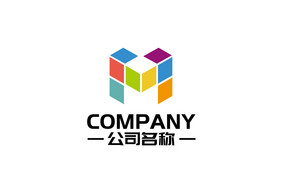 字母M方块堆砌组合彩虹色通用logo