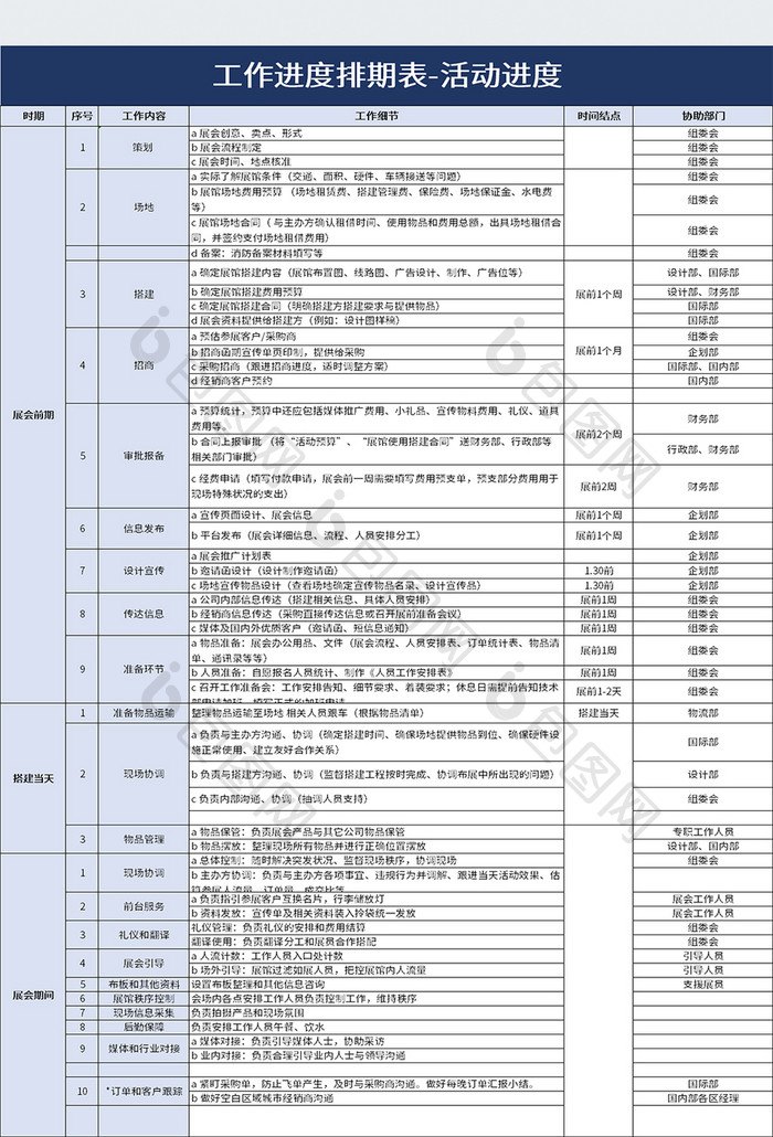 工作进度排期表excel模板