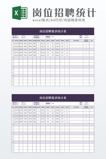 简洁岗位招聘需求统计表excel模板图片