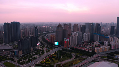 城市风景大气唯美沈阳日落城市风光航拍