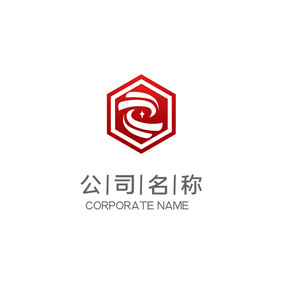 红色质感六边形环绕星星通用型LOGO