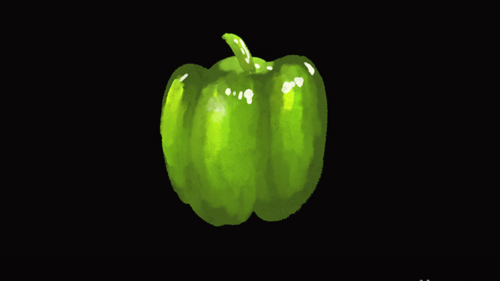 水彩写实美食食物类蔬菜类青椒mg动画