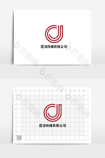 红色简约首字母传媒类logo图片