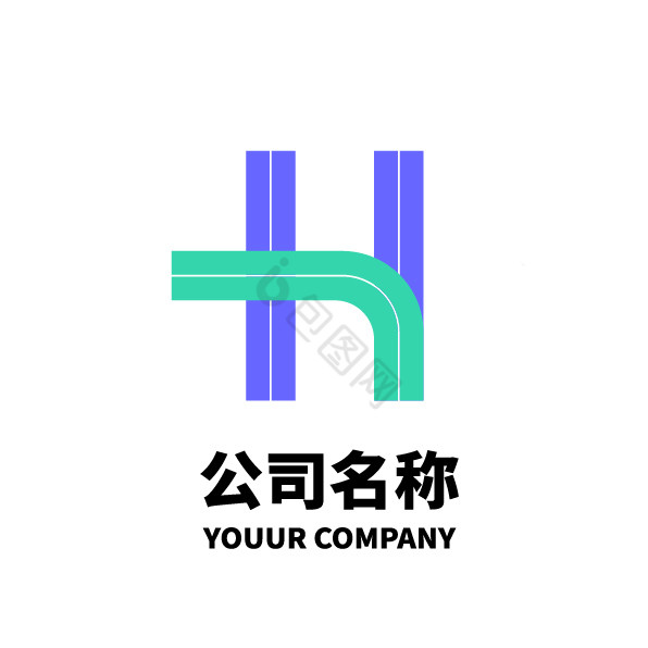 h字母撞色logo图片