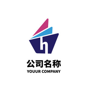 h字母撞色几何logo