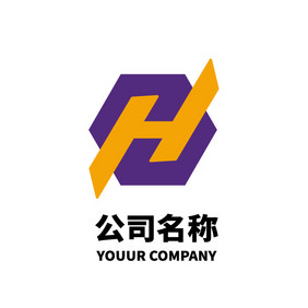 h字母撞色倾斜logo