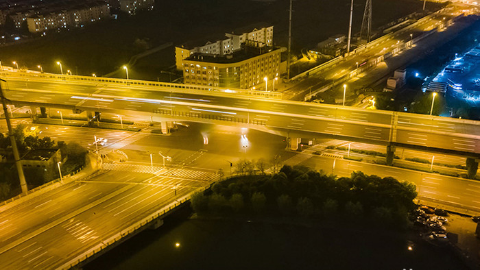 4k城市道路立交桥高架夜景环绕车流延时