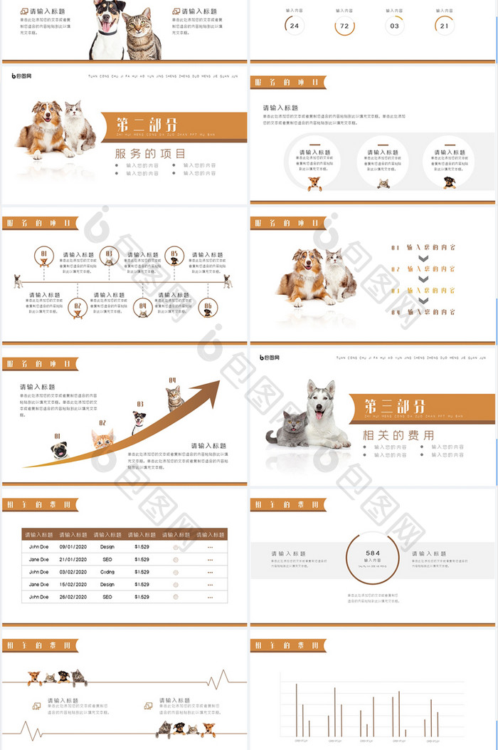 褐色可爱简约萌宠物企业机构宣传PPT模板