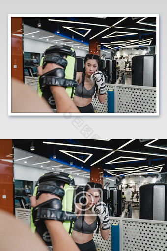 女生健身房拳击摄影图片