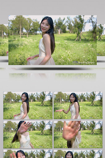 4K实拍七夕美女性奋公园草坪转圈图片