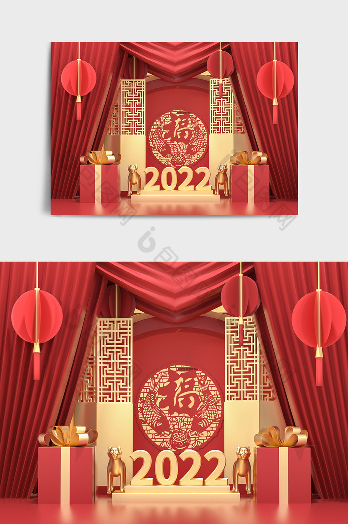 红色传统虎年2022创意模型场景图片图片