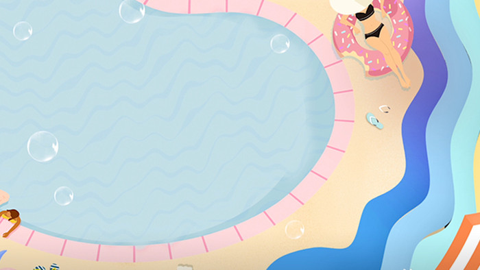 卡通夏季小清新泳池游泳渐变插画背景视频