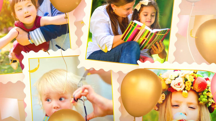 生日快乐照片相册儿童孩子彩旗气球AE模板