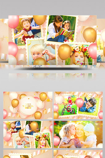 生日快乐照片相册儿童孩子彩旗气球AE模板图片