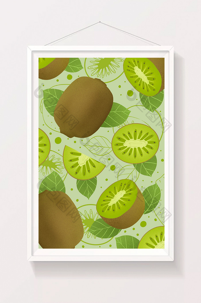 绿色猕猴桃水果热带奇异果ins风小清新元素背景插画