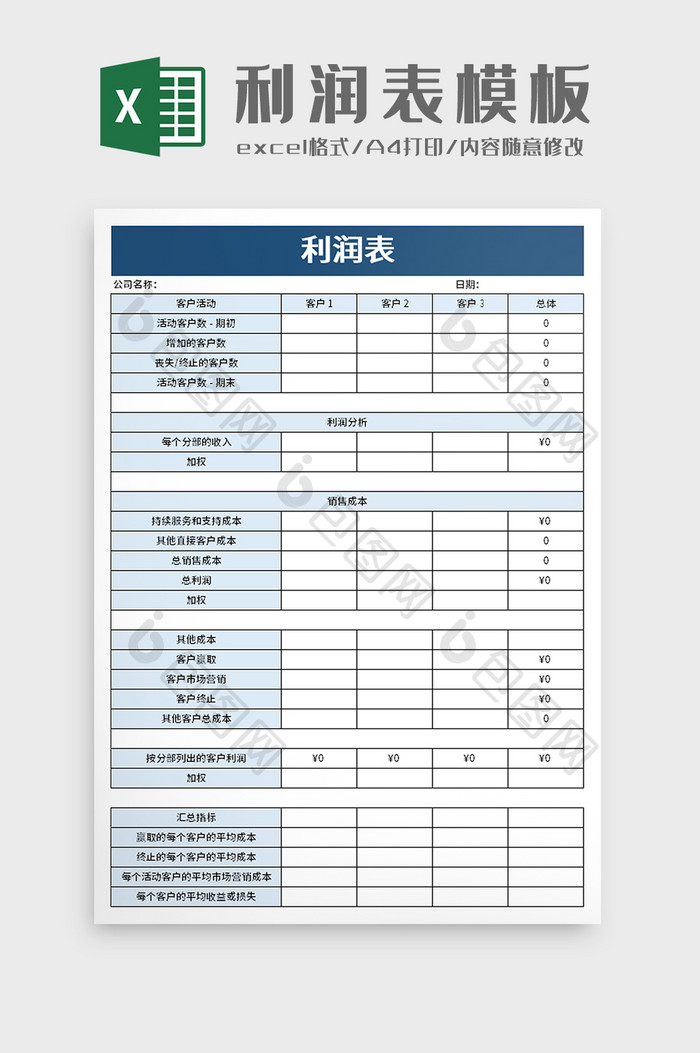 实用简洁利润表excel模板