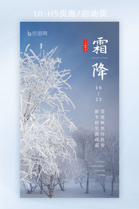 实景冰霜雪景霜降节气宣传海报H5启动页